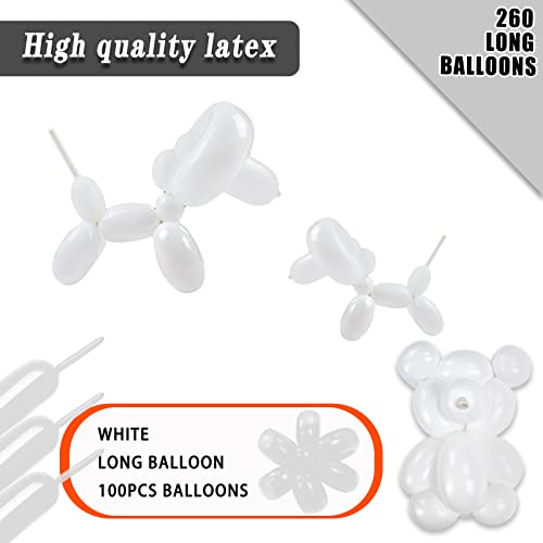 White Long Balloons 260 Pack for Party Decorations & Balloon Art - Variation of White Balloon