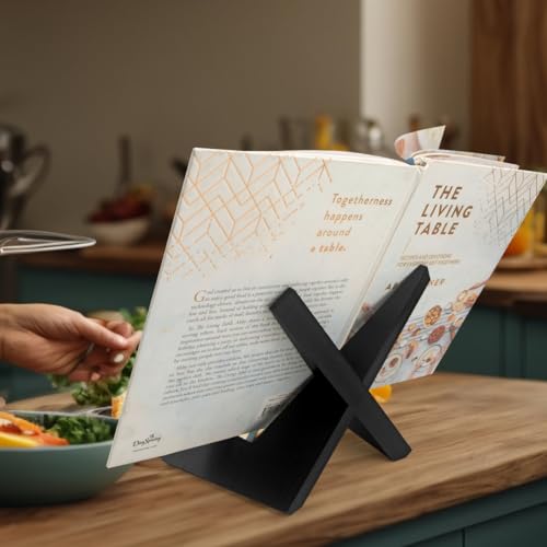 Rustic Black Wooden Cookbook Stand - Farmhouse Recipe Book Holder (8.6x6.7)