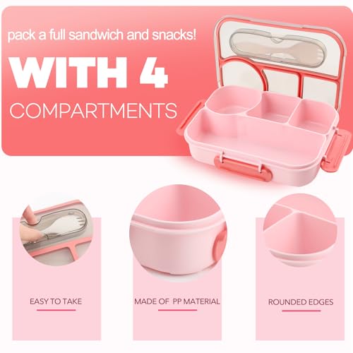 YANLIFY 4-Compartment Bento Lunch Box for Adults - Pink, Leak-Proof & BPA-Free