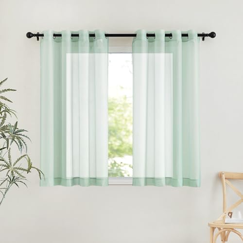 NICETOWN Sage Green Sheer Curtains, 54x45 Inch Grommet Voile Panels (Set of 2)