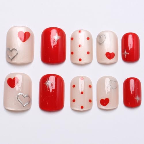OSTTMA Red Heart Press on Nails Short Square Valentine Fake Nails
