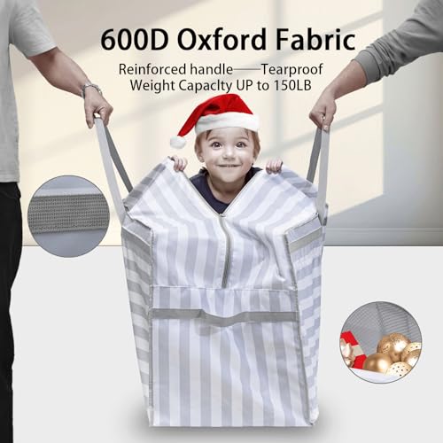 Gray White Stripes Christmas Tree Storage Bag 4ft Heavy Duty Reusable