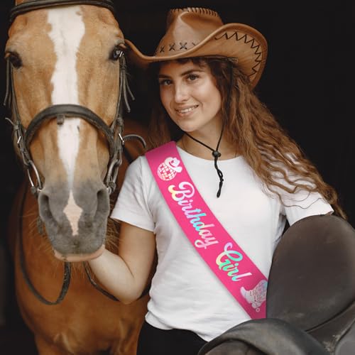 Hot Pink Cowgirl Birthday Sash with Iridescent Foil - Women’s Party Accessory
