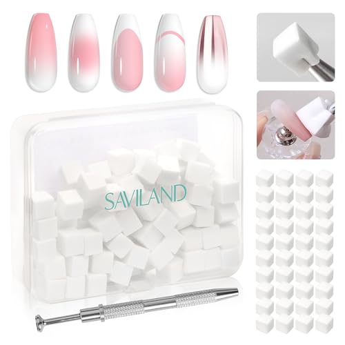 SAVILAND Nail Sponges for Ombre with Grabbing Pen and Storage Box