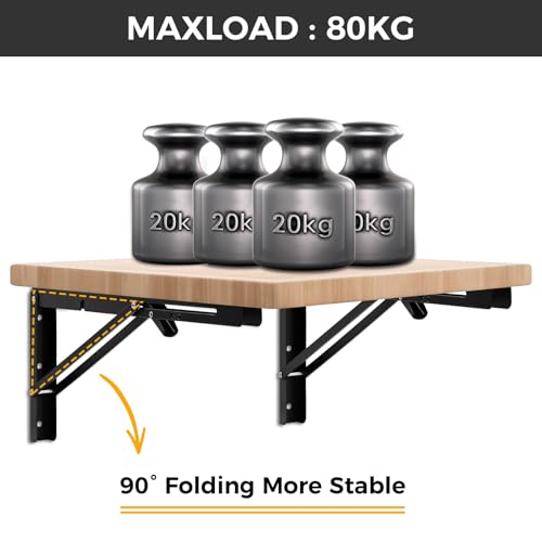 Dntorx 12 Inch Heavy Duty Folding Shelf Brackets - 2 Pack, Black