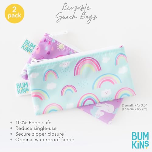 Bumkins Reusable Snack Bags - Small, Waterproof Fabric - Unicorns & Rainbows