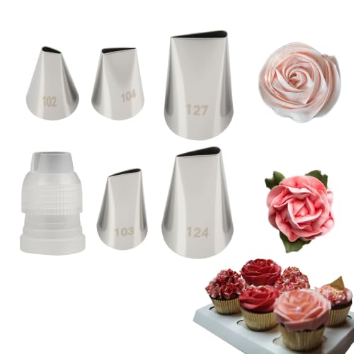 6-Piece Flower Piping Tips Set with Coupler for Cake Decorating