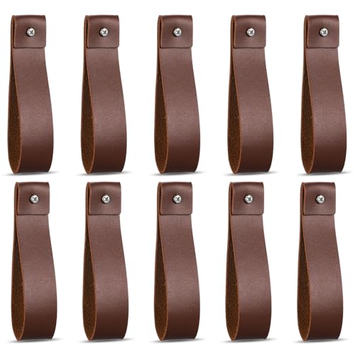 10pcs Brown PU Leather Hanging Straps Wall Hooks for Towels & Curtains