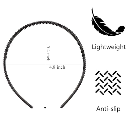 TODDER 5-Pack Thin Plastic Headbands with Teeth, Non-Slip Neutral Hairbands