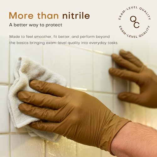SUP Nitrile Exam Gloves, Powder-Free Disposable Gloves, Medium, Tan