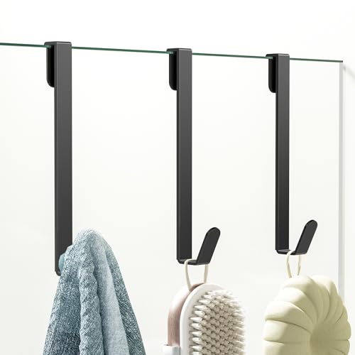 Chinpakden 3-Pack Shower Door Hooks for Frameless Glass, Black