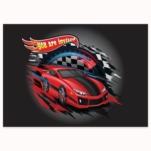 Race Car Birthday Invitations – Set of 10 Kids Party Cards