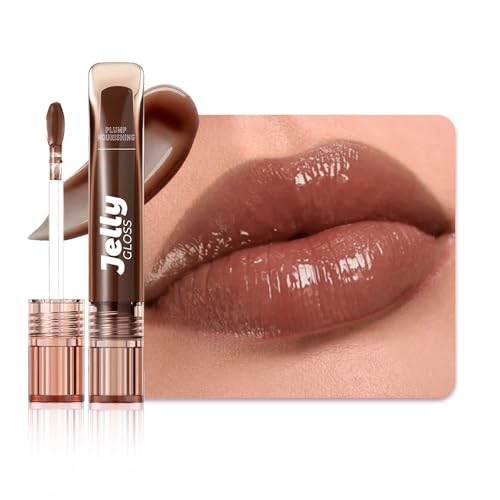 WanTuoluo Jelly Lip Gloss Hydrating Glass-Like Shine Lip Tint (B05 Chocolate)