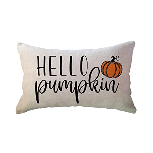 Hello Pumpkin Lumbar Throw Pillow Cover, 12x20 Inch Farmhouse Fall Decor