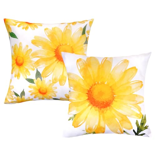 Fengek Yellow Daisy Throw Pillow Covers 18x18 - Set of 2