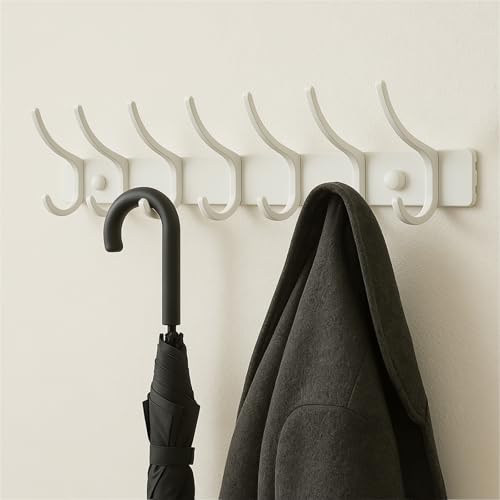 LONGstar 17-Inch Matte White 7-Hook Wall-Mounted Coat Rack