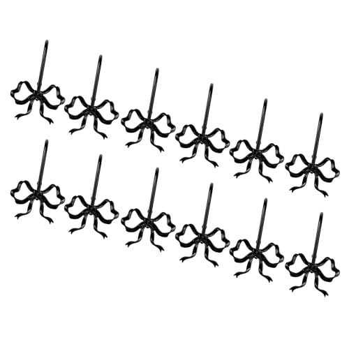 Sunlit Black Bow Knot Shower Curtain Hooks - Set of 12