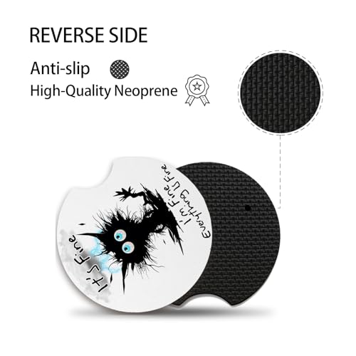 I'm Fine Cat Car Cup Holders 2 Pack - Universal Anti Slip Rubber Coasters