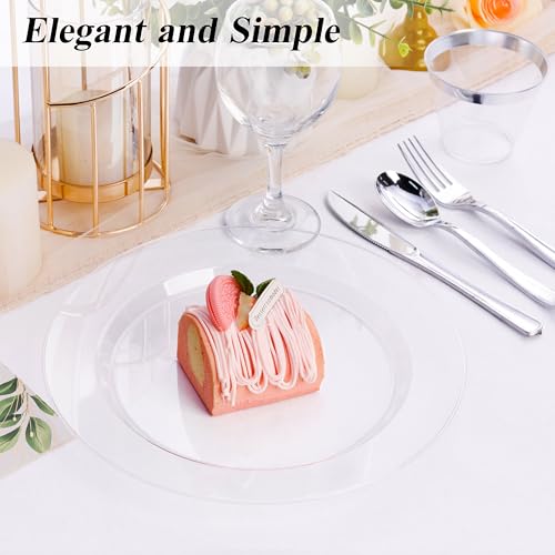 Clear Plastic Dinner Plates 10 Inch - 100PCS Premium Disposable Flatware - Party & Wedding
