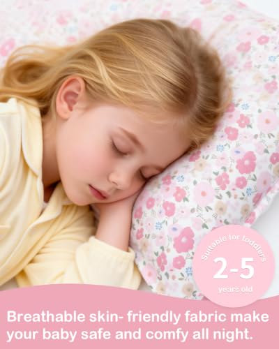 ALVABABY Toddler Pillowcases Pink Floral Pack of 2 - Fits 12x16 & 13x18 Inches
