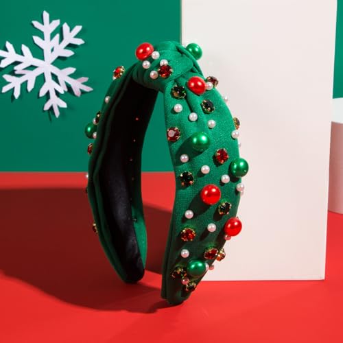 Christmas Jeweled Headband for Women Pearl Knotted Hairband