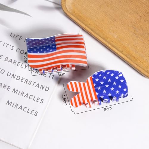 American Flag Hair Claw Clips - 2Pcs Patriotic Red White Blue Hair Accessories