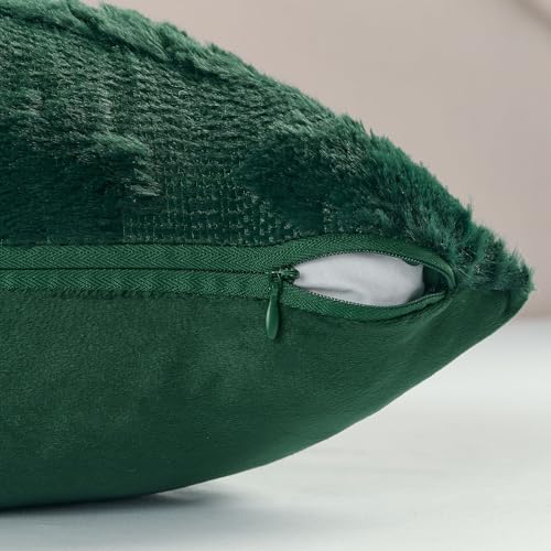 Christmas Tree Faux Fur Pillow Covers Set of 2 18x18 Dark Green Winter Decor