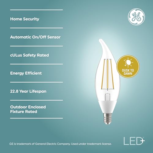 GE LED+ Dusk to Dawn Outdoor Light Bulbs, E12 Base, Soft White (Pack of 4)