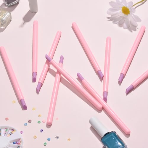 Siyuwuro 10Pcs Pumice Stone Nail File & Cuticle Pusher Pen, Pink