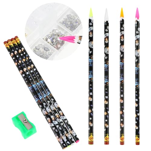Mabor Rhinestone Picker Pencil Set - 4Pcs Wax Pens with Sharpener for Nail Art DIY Crafts