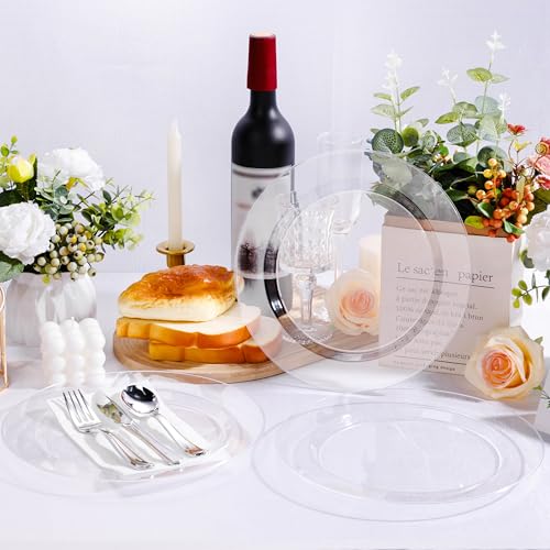 Clear Plastic Dinner Plates 10 Inch - 100PCS Premium Disposable Flatware - Party & Wedding