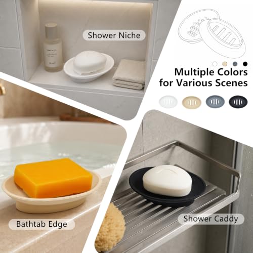 Aenfaiy Silicone Soap Holder - Self-Draining Soap Dish for Shower (Black, 2pcs)