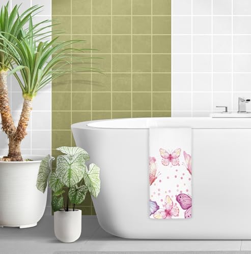 Pink Butterfly Hand Towels - 16x24 Inch Decorative Kitchen & Bathroom Towels