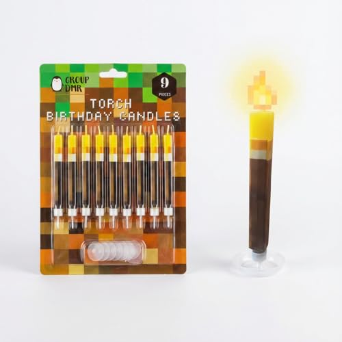 GROUP DMR Torch Birthday Candles Pack of 9 - Cake Topper Decorations for Kids & Adults