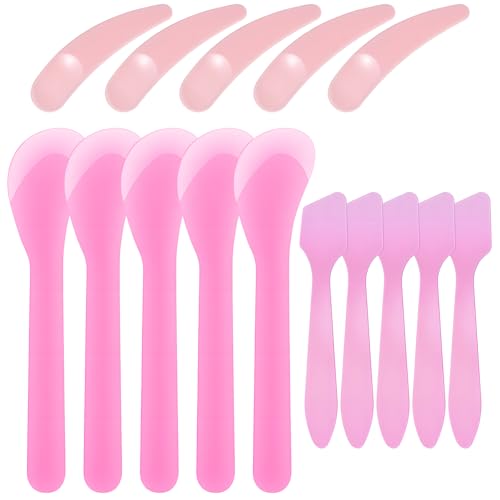 15 Pcs Mini Makeup Spatula Set Reusable Pink Plastic Cosmetic Scoops