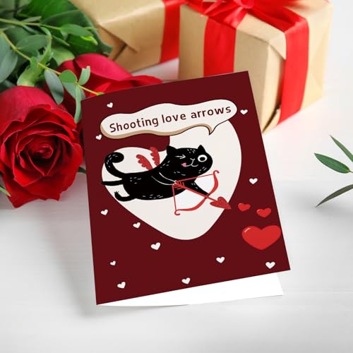 Funny Black Cat Valentine's Day Card for Couples - 8x5.3 inches