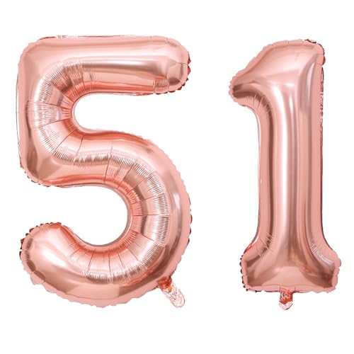 40 Inch Rose Gold Number 51 Balloon for Birthday & Wedding Decor