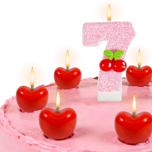 Cherry Number Birthday Candle Set with 5 Mini Cherry Candles
