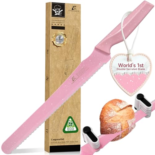CoquusAid Double Serrated Bread Knife - 11.6 Inch Crusty Bread Slicer