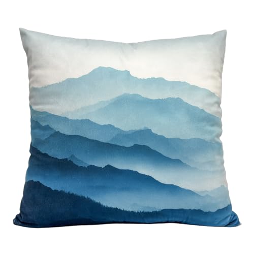 Blue Mountain Velvet Pillow Cover 18x18 - Watercolor Landscape Design