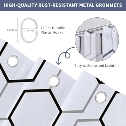 Black and White Hexagon Geometric Shower Curtain - 72" x 72" (Pack of 1)