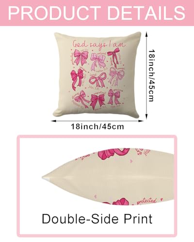 God Says I Am Pillow Cover 18x18 – Cute Pink Christian Cushion
