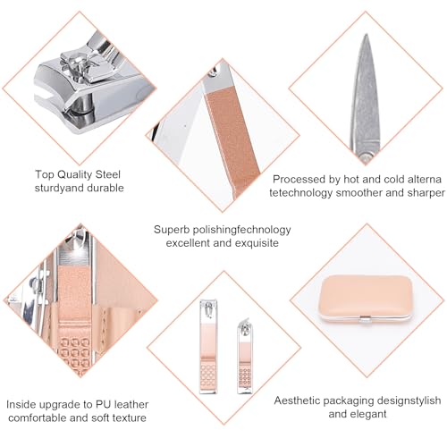 Kidoom 9-Piece Manicure Pedicure Kit & Professional Grooming Set in Rose Gold