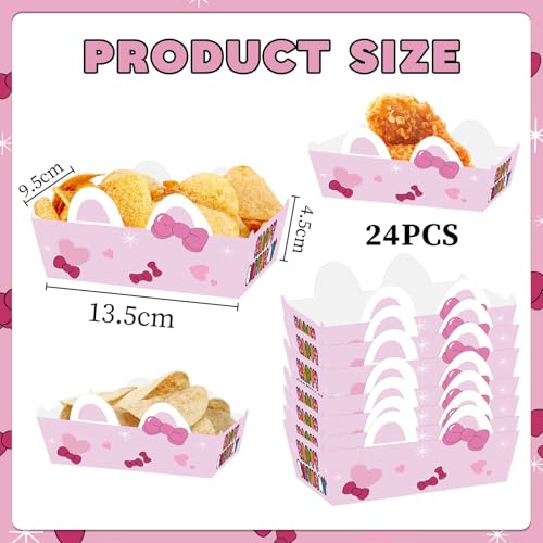 24PCS Pink Cat-Themed Party Food Trays – Disposable Serving Trays