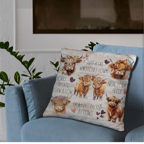 Highland Cow Pillow Cover 18x18 - Flannel Throw Pillow Case