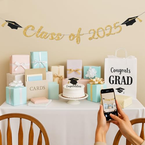 2025 Graduation Banner - Gold Glitter Party Decor for Celebrations