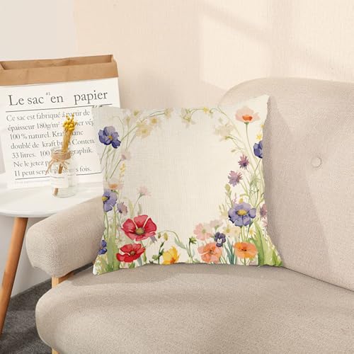 18x18 Floral Throw Pillow Cover - Soft Linen with Hidden Zipper