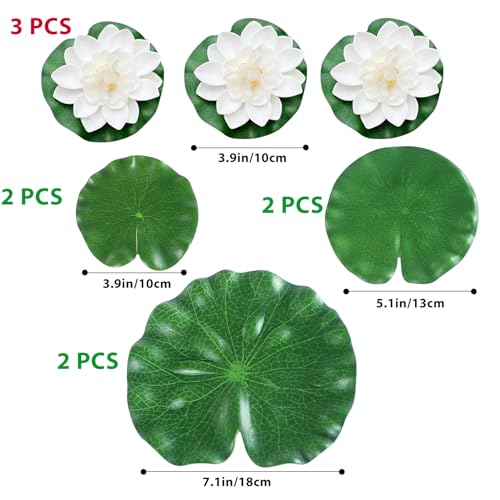 Artificial Floating Foam Lotus Flowers & Leaves for Pond & Aquarium Decor, White