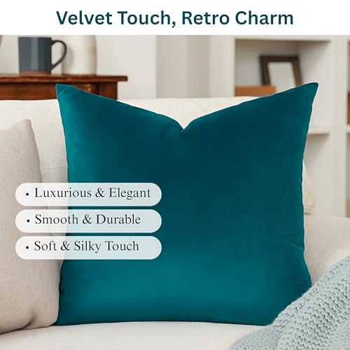 RELY+ 20x20 Inch Velvet Throw Pillow Covers, Teal - Set of 2
