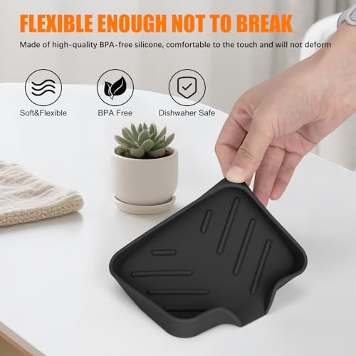 Black Silicone Soap Dish Set - Self-Draining, 4.7"x3.9"
